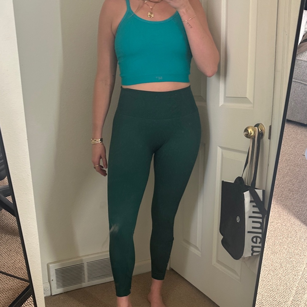 Set Active activewear set green leggings turquoise bra tank both size L